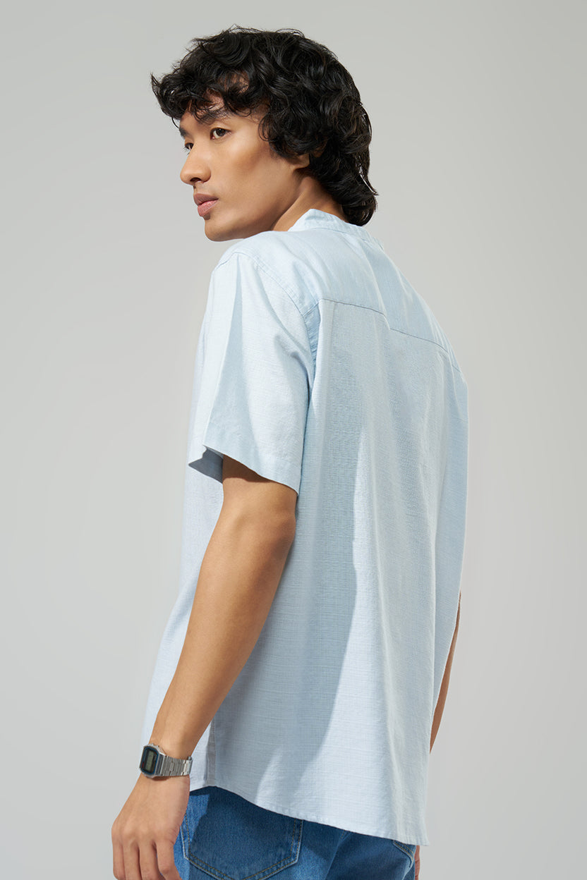 Light Blue Solid Regular Fit Shirt For Men - Image 5