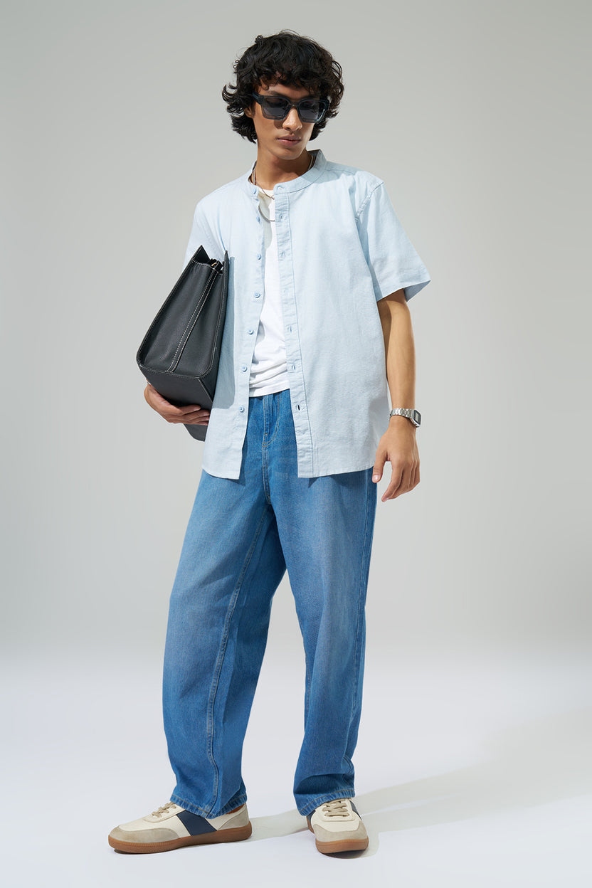 Light Blue Solid Regular Fit Shirt For Men - Image 6