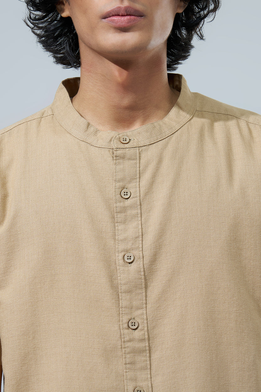 Beige Solid Regular Fit Shirt for Men - Image 2