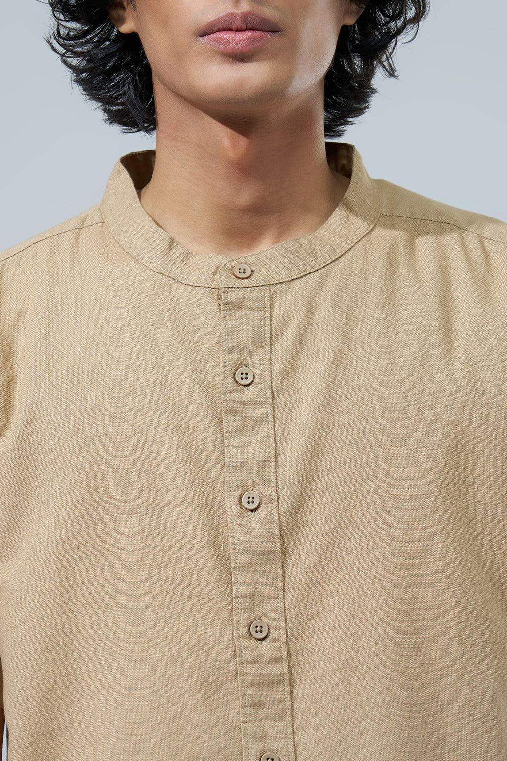 Beige Solid Regular Fit Shirt for Men - Image 2