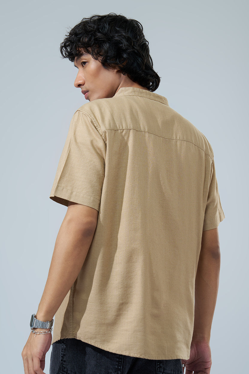 Beige Solid Regular Fit Shirt for Men - Image 5