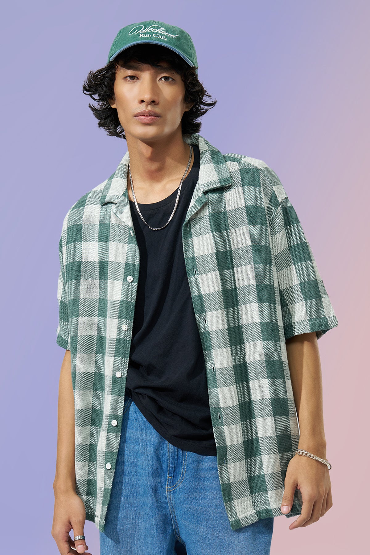 Teal Checks Resort Shirt for Men - Image 1