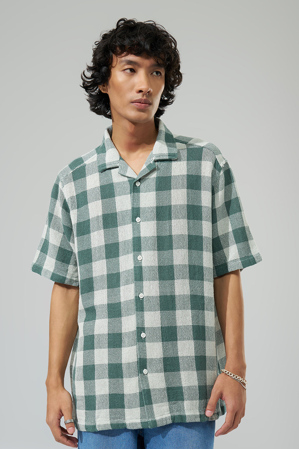 Teal Checks Resort Shirt for Men - Image 3