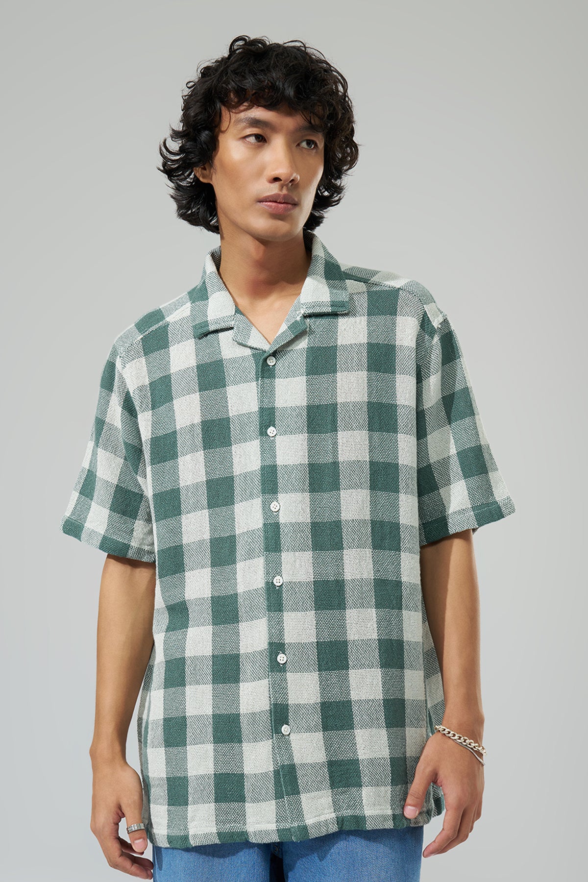 Teal Checks Resort Shirt for Men - Image 3