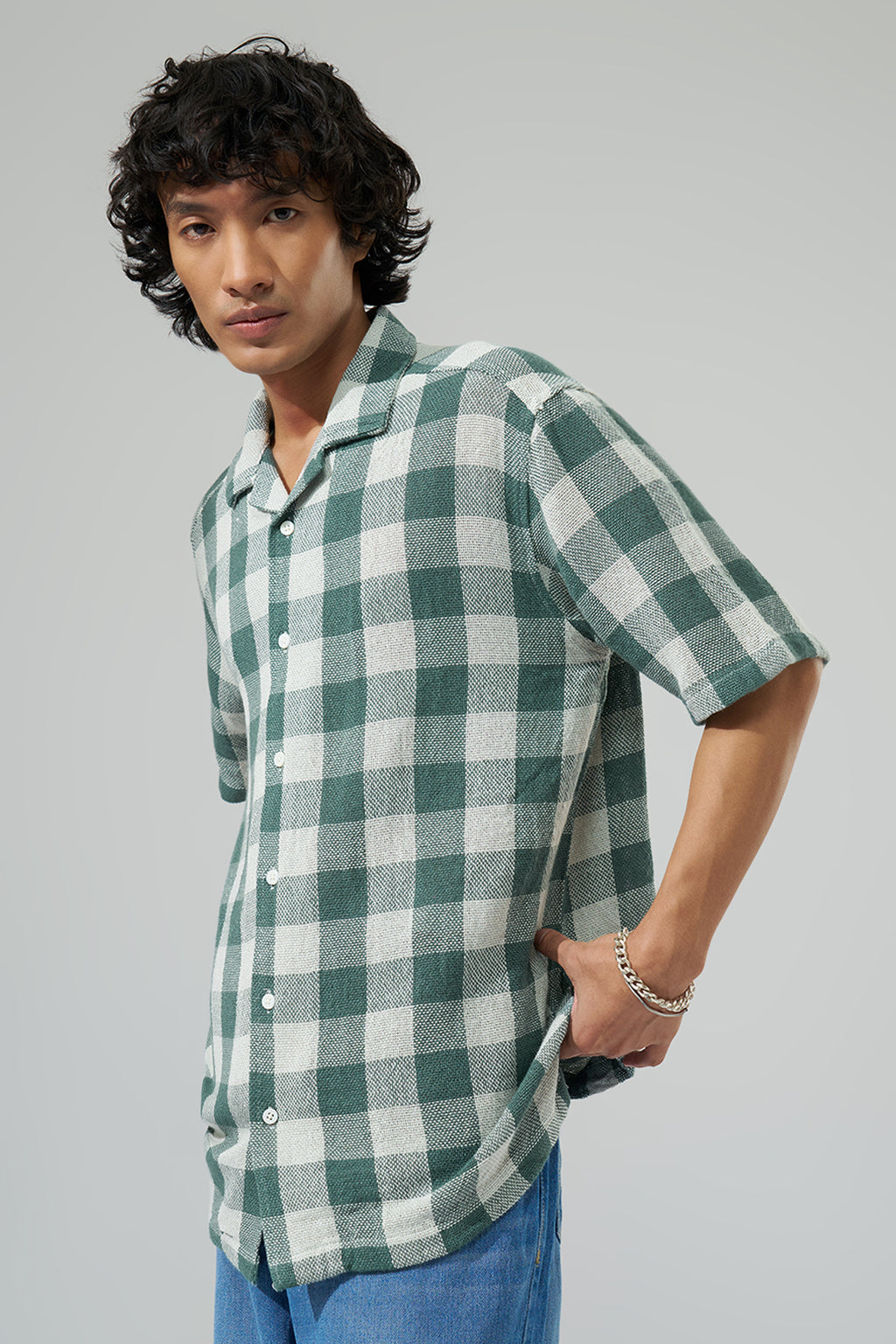 Teal Checks Resort Shirt for Men - Image 4