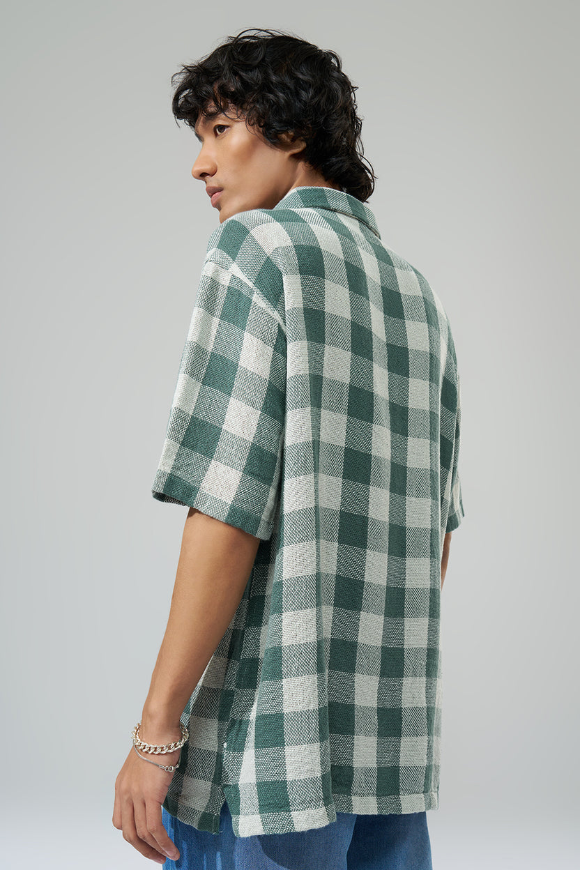 Teal Checks Resort Shirt For Men - Image 5