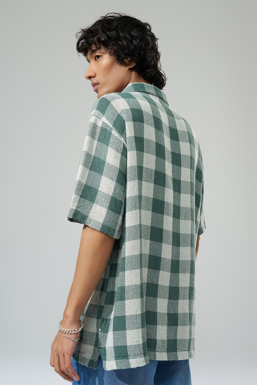Teal Checks Resort Shirt for Men - Image 5