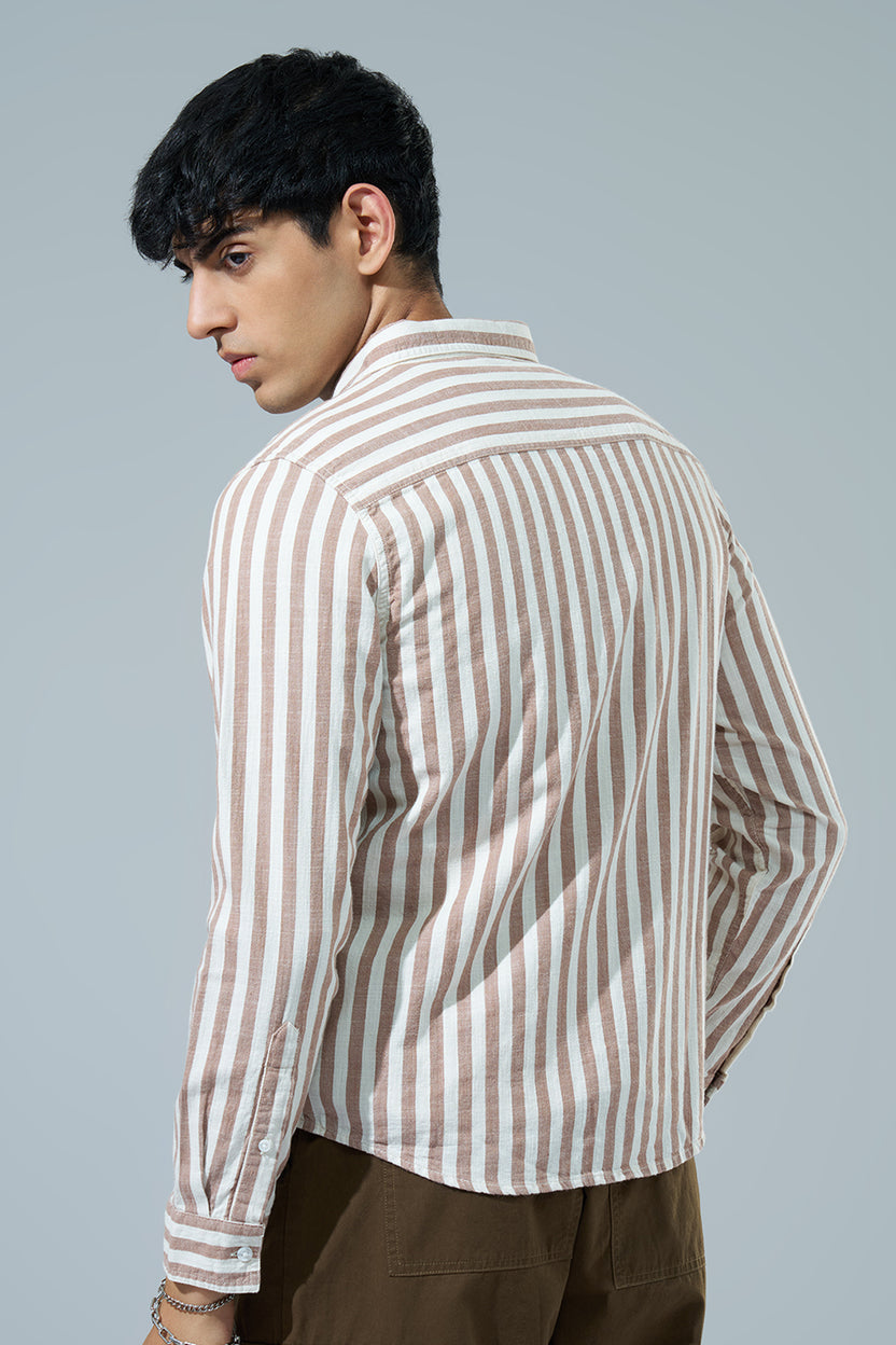Beige Striped Regular Fit Casual Shirt for Men - Image 5