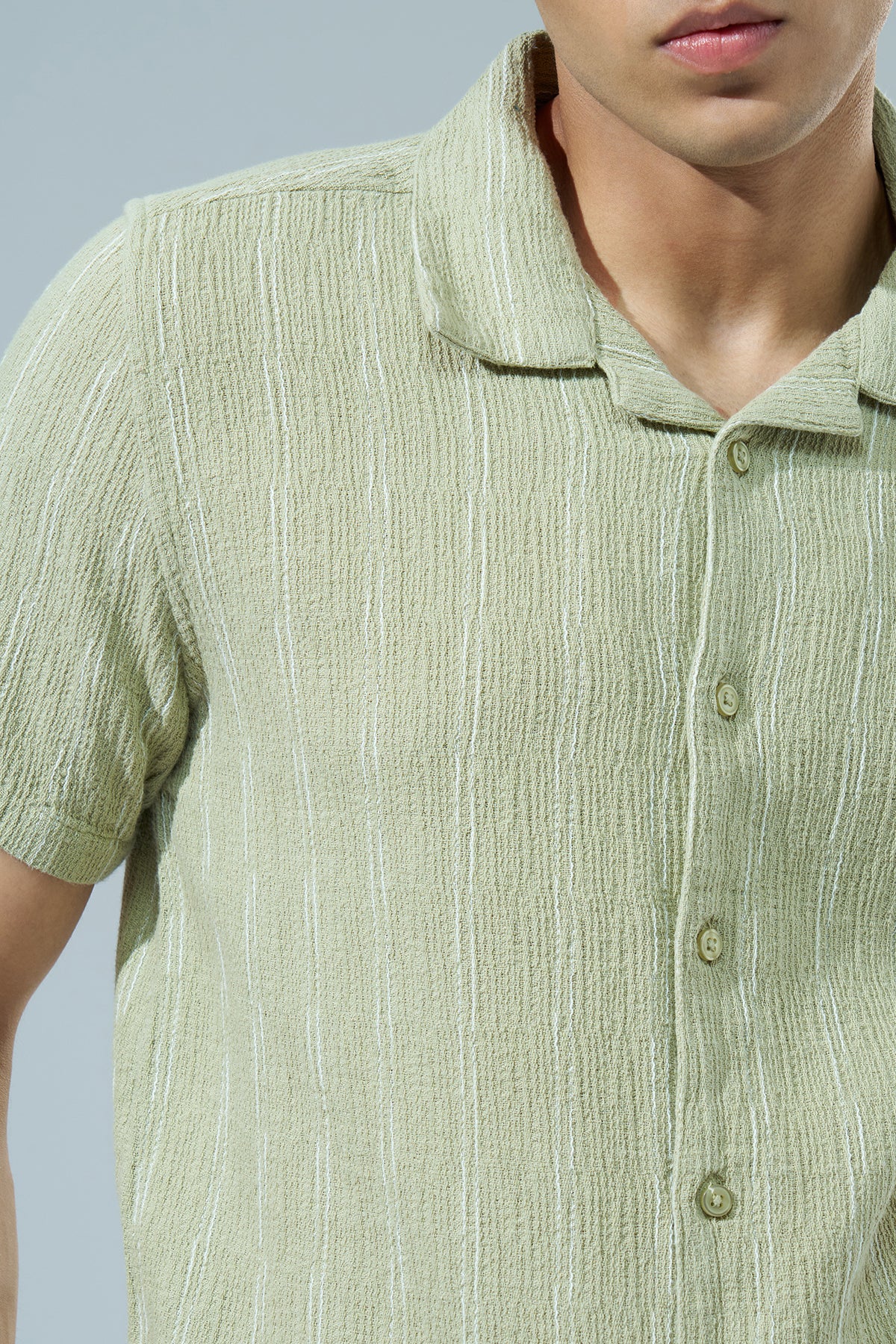 Green Striped Regular Fit Casual Shirt for Men - Image 3