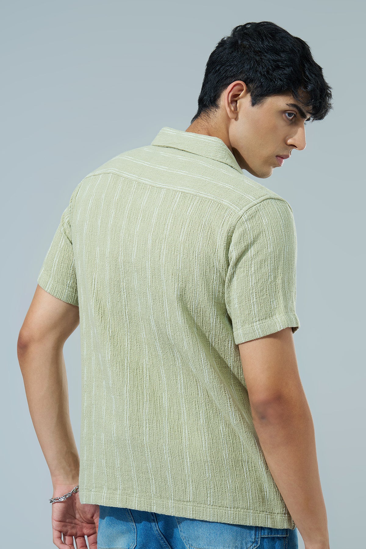 Green Striped Regular Fit Casual Shirt for Men - Image 5