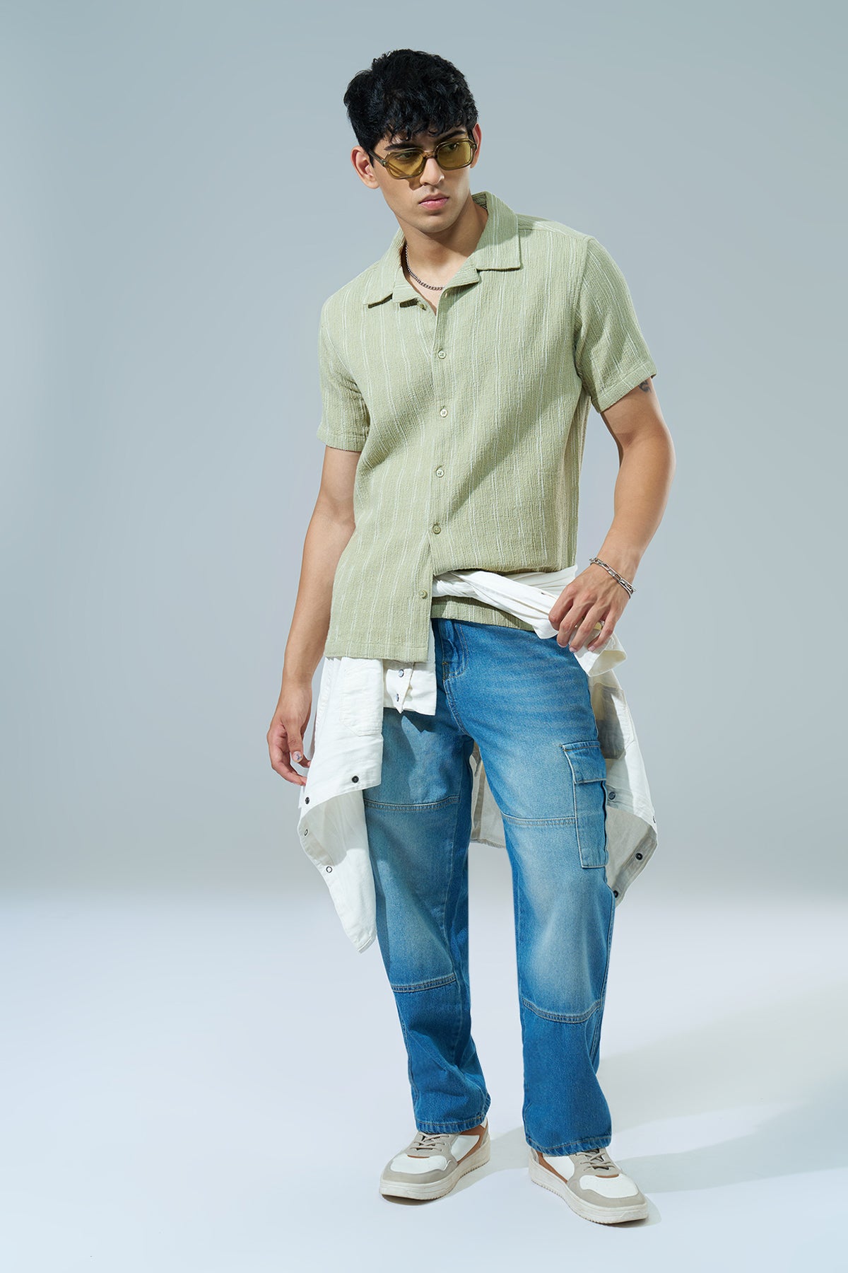Green Striped Regular Fit Casual Shirt for Men - Image 6