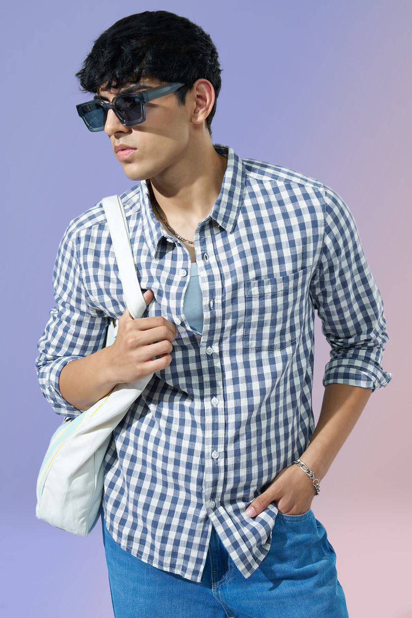 Blue Checked Regular Fit Casual Shirt For Men - Image 1