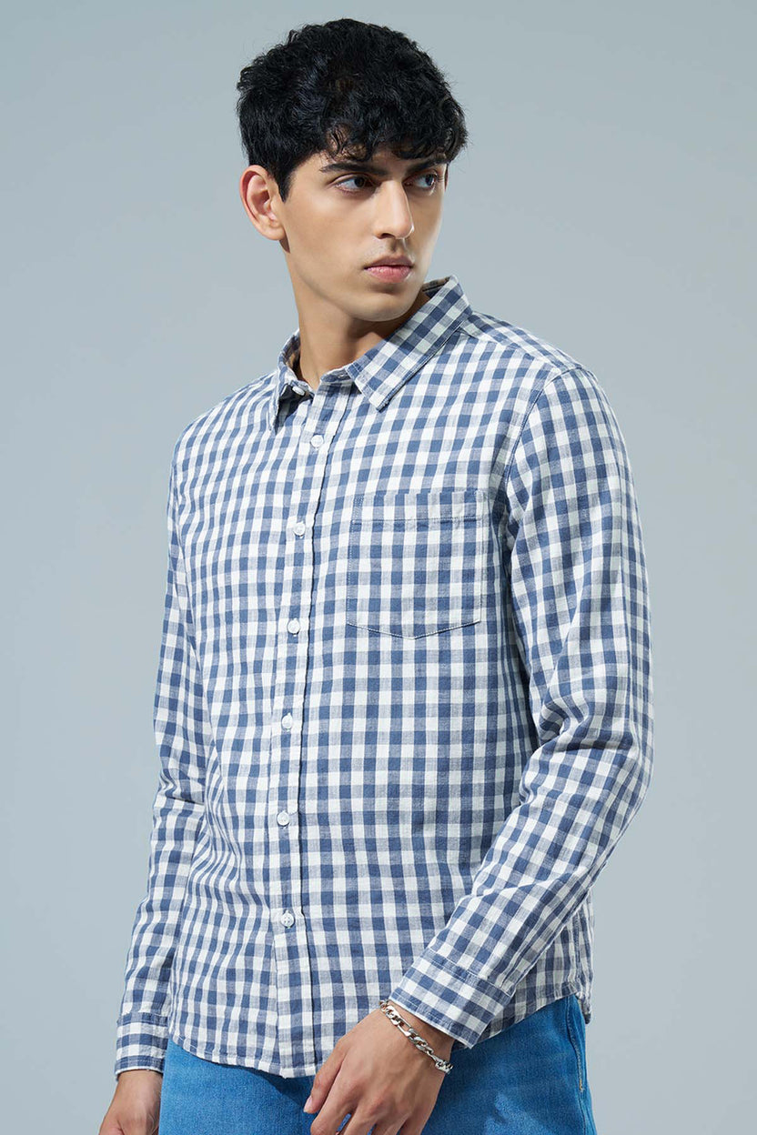 Blue Checked Regular Fit Casual Shirt for Men - Image 2