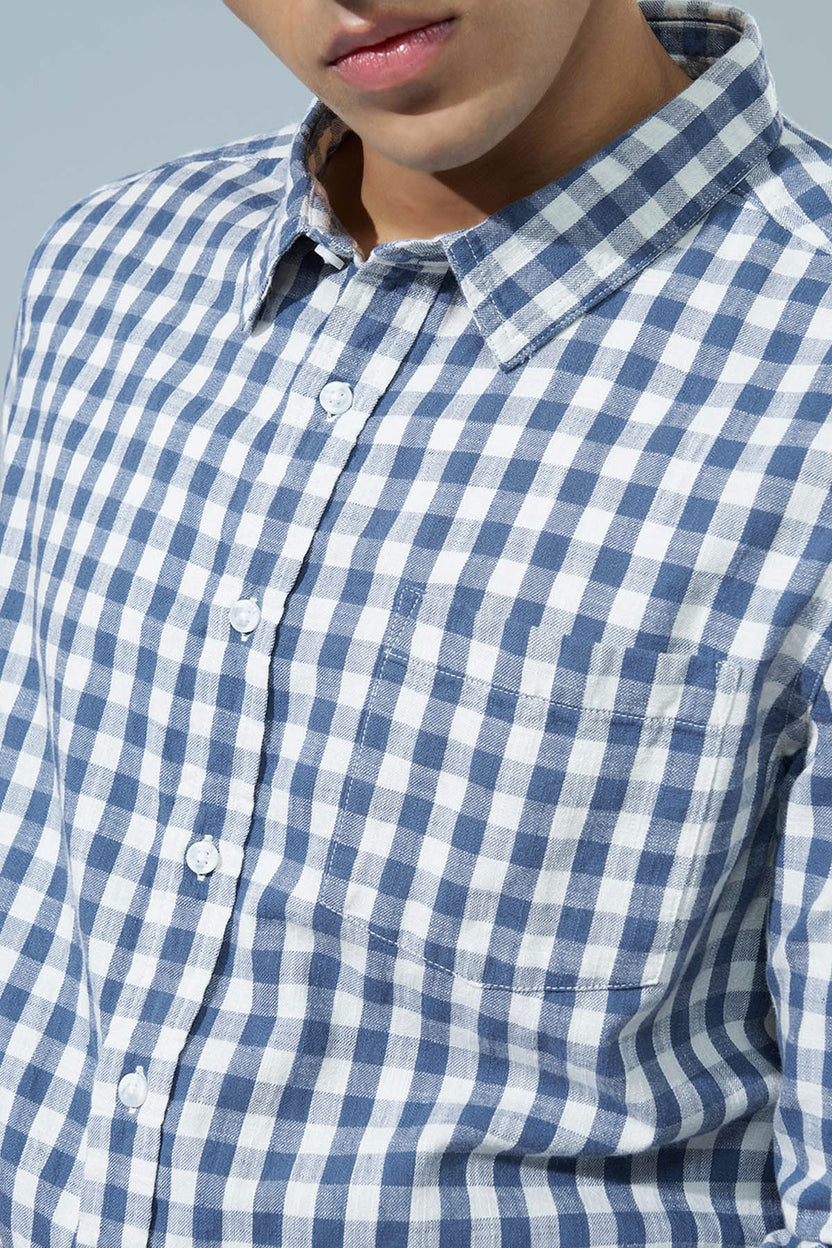 Blue Checked Regular Fit Casual Shirt for Men - Image 5
