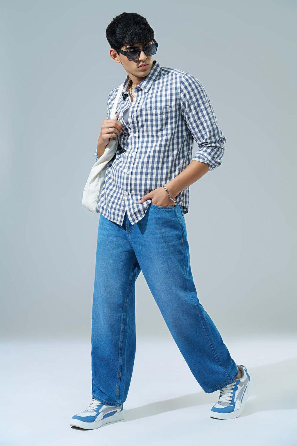 Blue Checked Regular Fit Casual Shirt for Men - Image 6