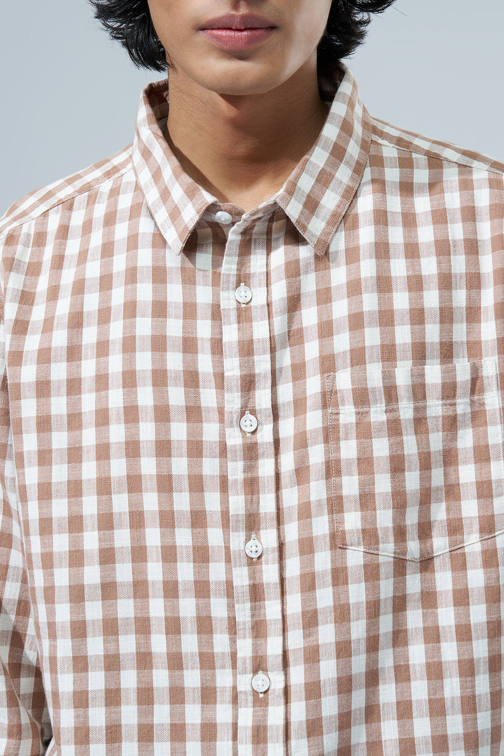 Beige Checks Regular Fit Shirt for Men - Image 2