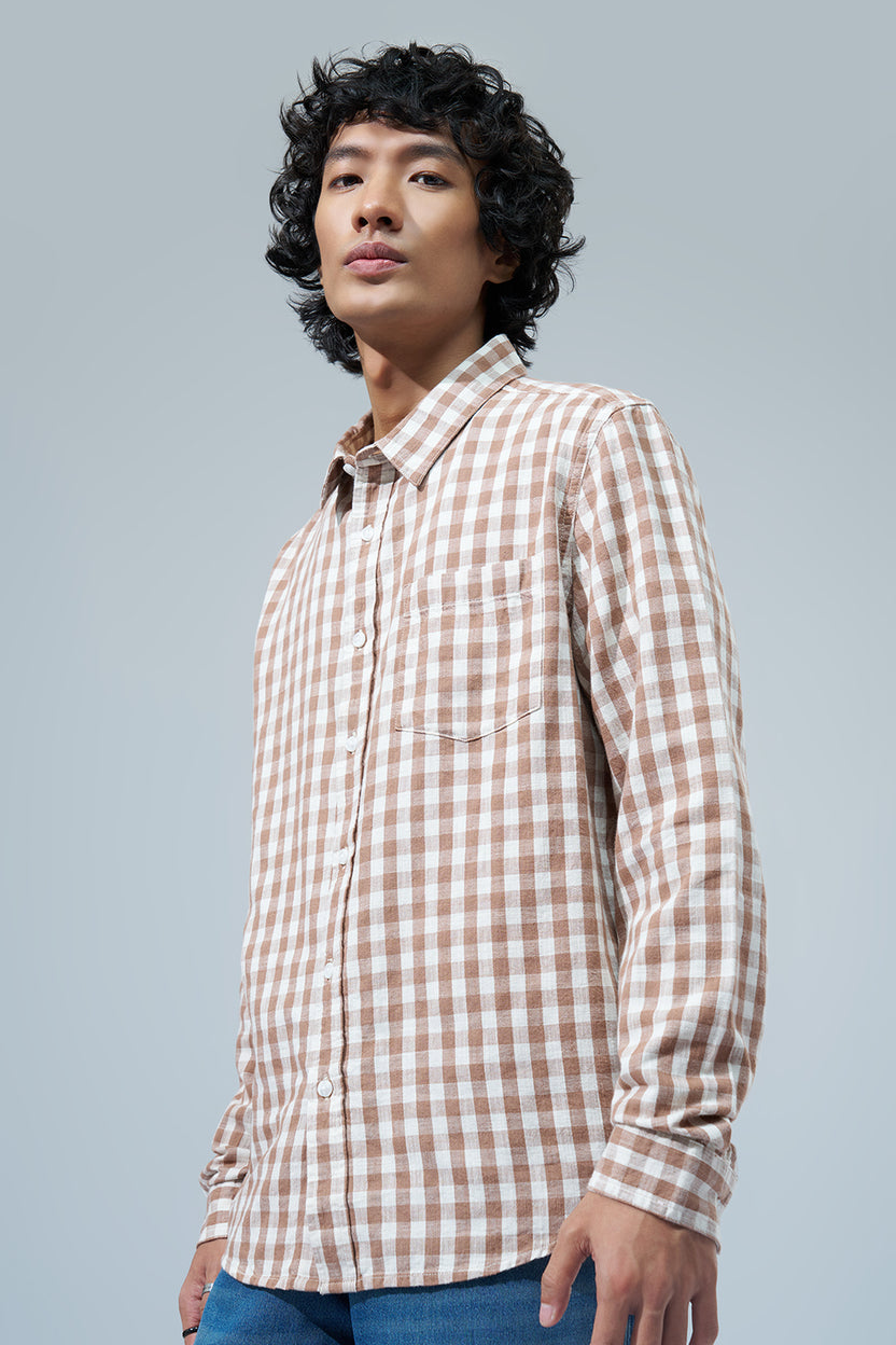 Beige Checks Regular Fit Shirt for Men - Image 4
