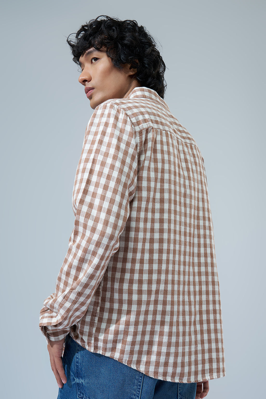 Beige Checks Regular Fit Shirt for Men - Image 5