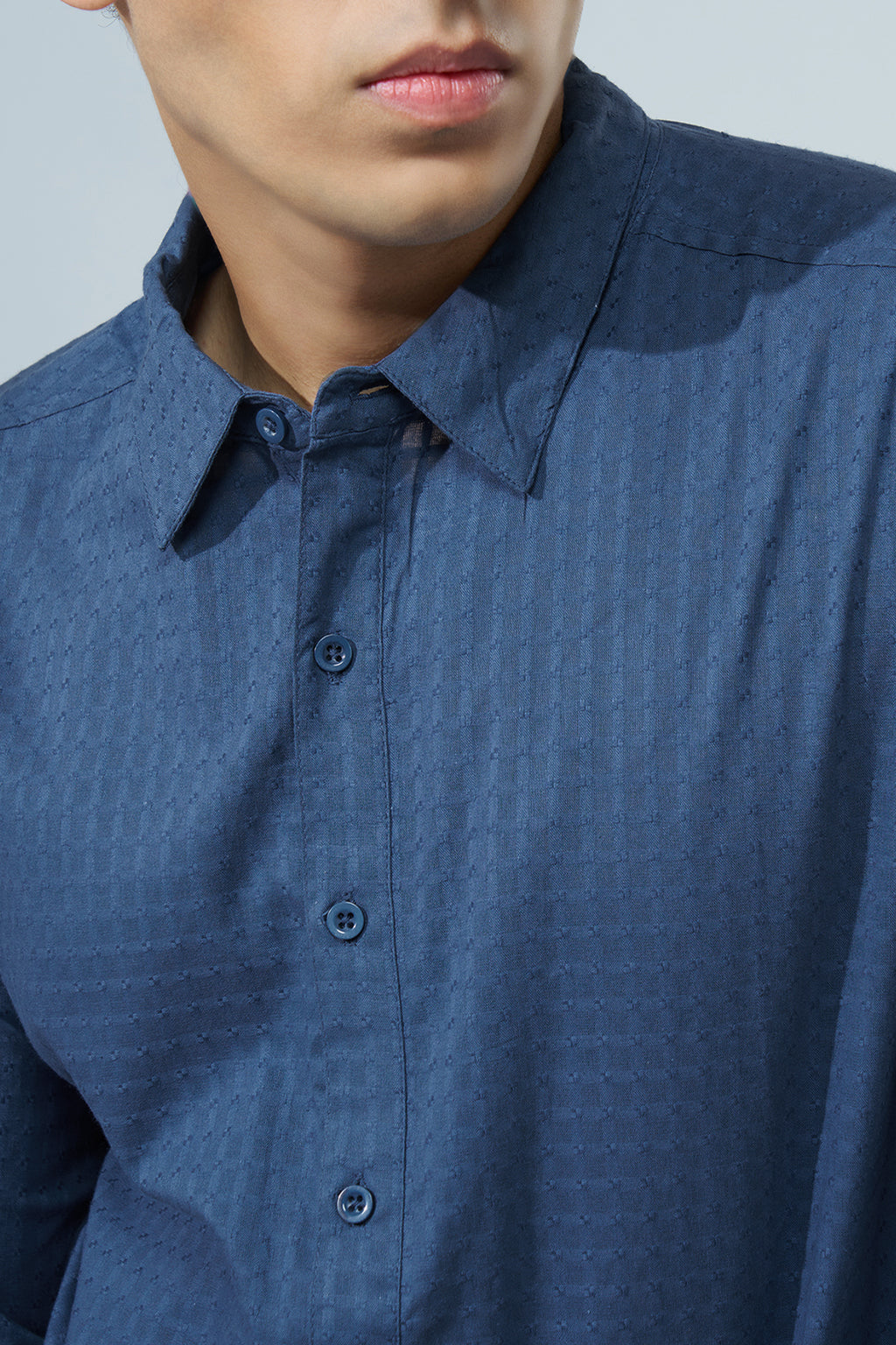 Navy Textured Regular Fit Shirt for Men - Image 3