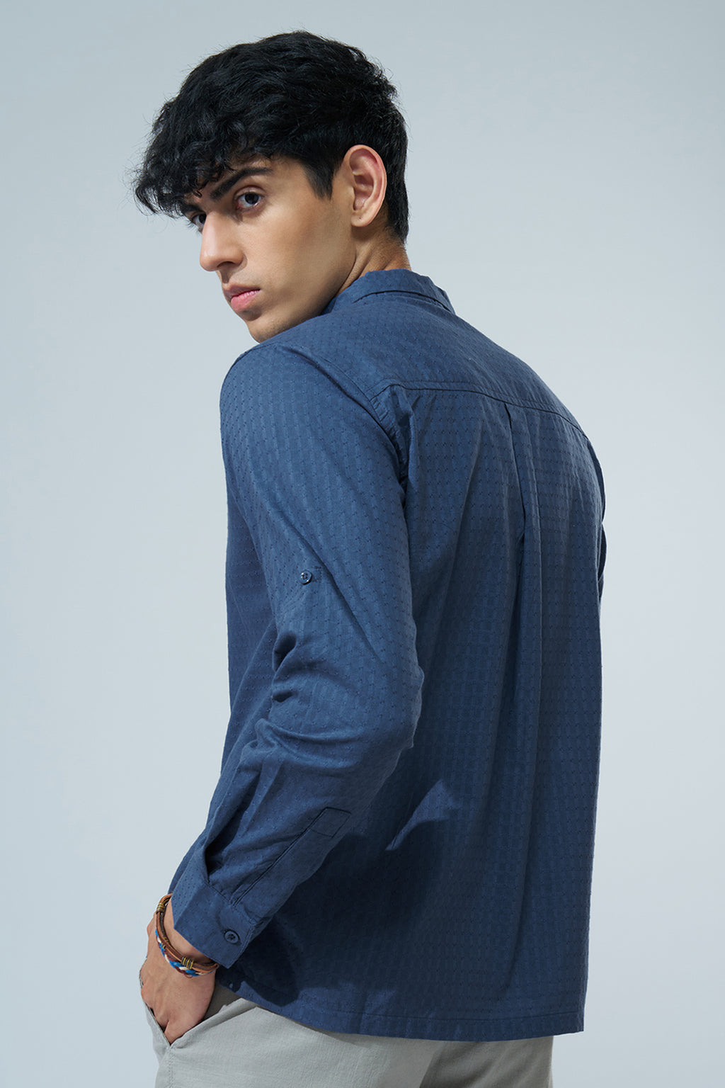 Navy Textured Regular Fit Shirt for Men - Image 5