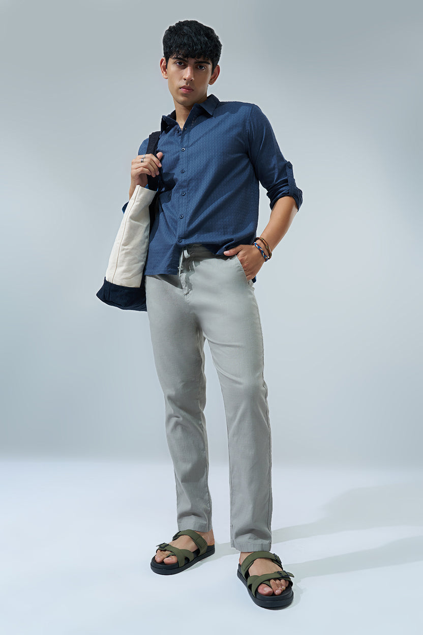 Navy Textured Regular Fit Shirt For Men - Image 6