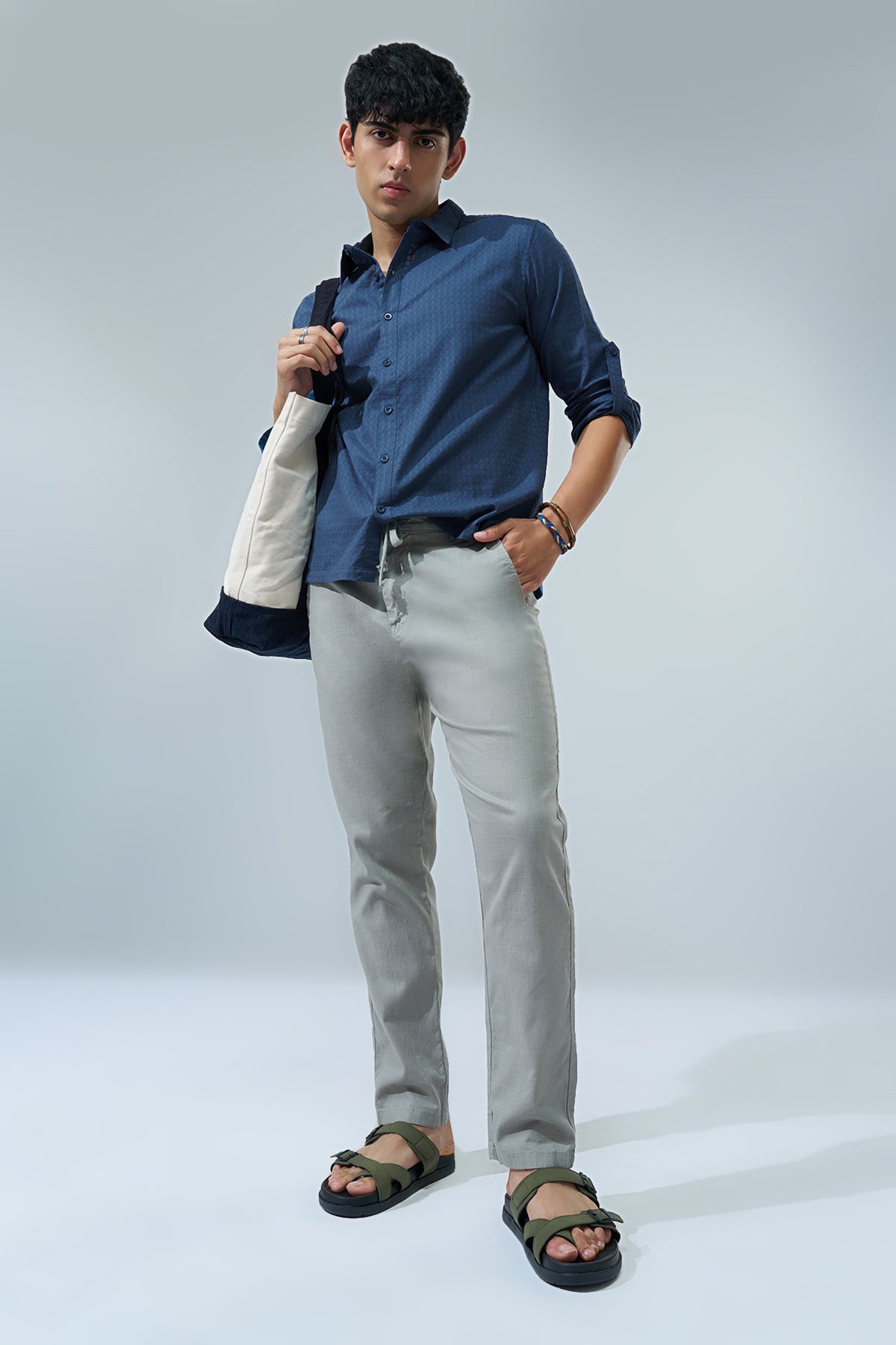 Navy Textured Regular Fit Shirt for Men - Image 6