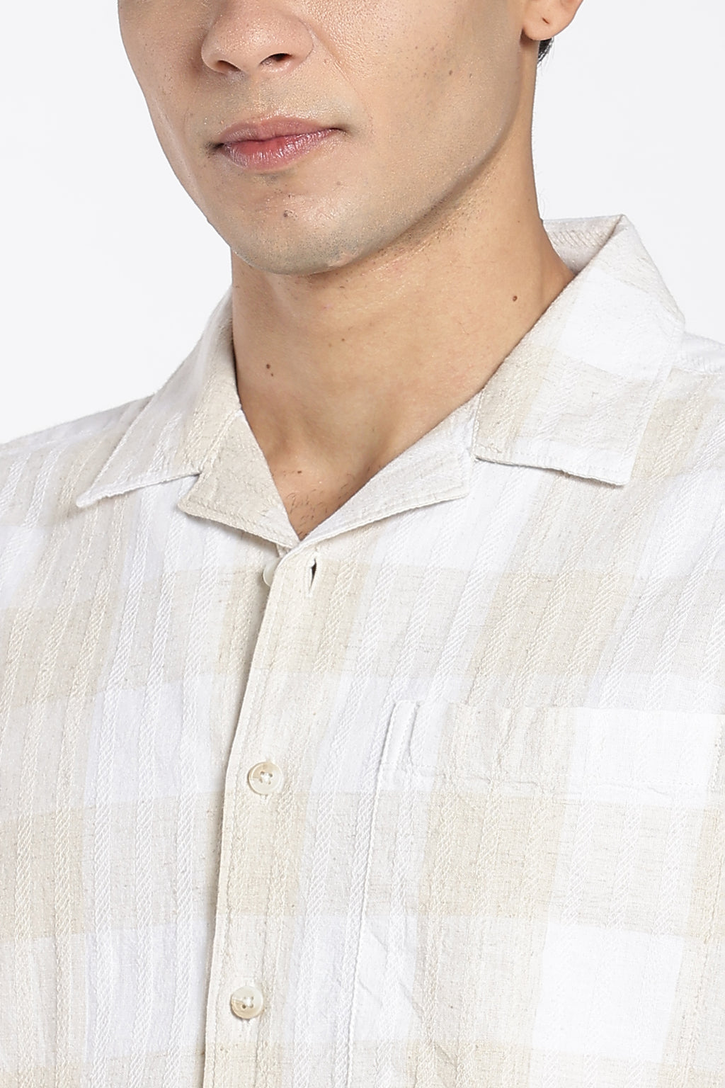 Beige Checkered Regular Fit Shirt for Men - Image 3