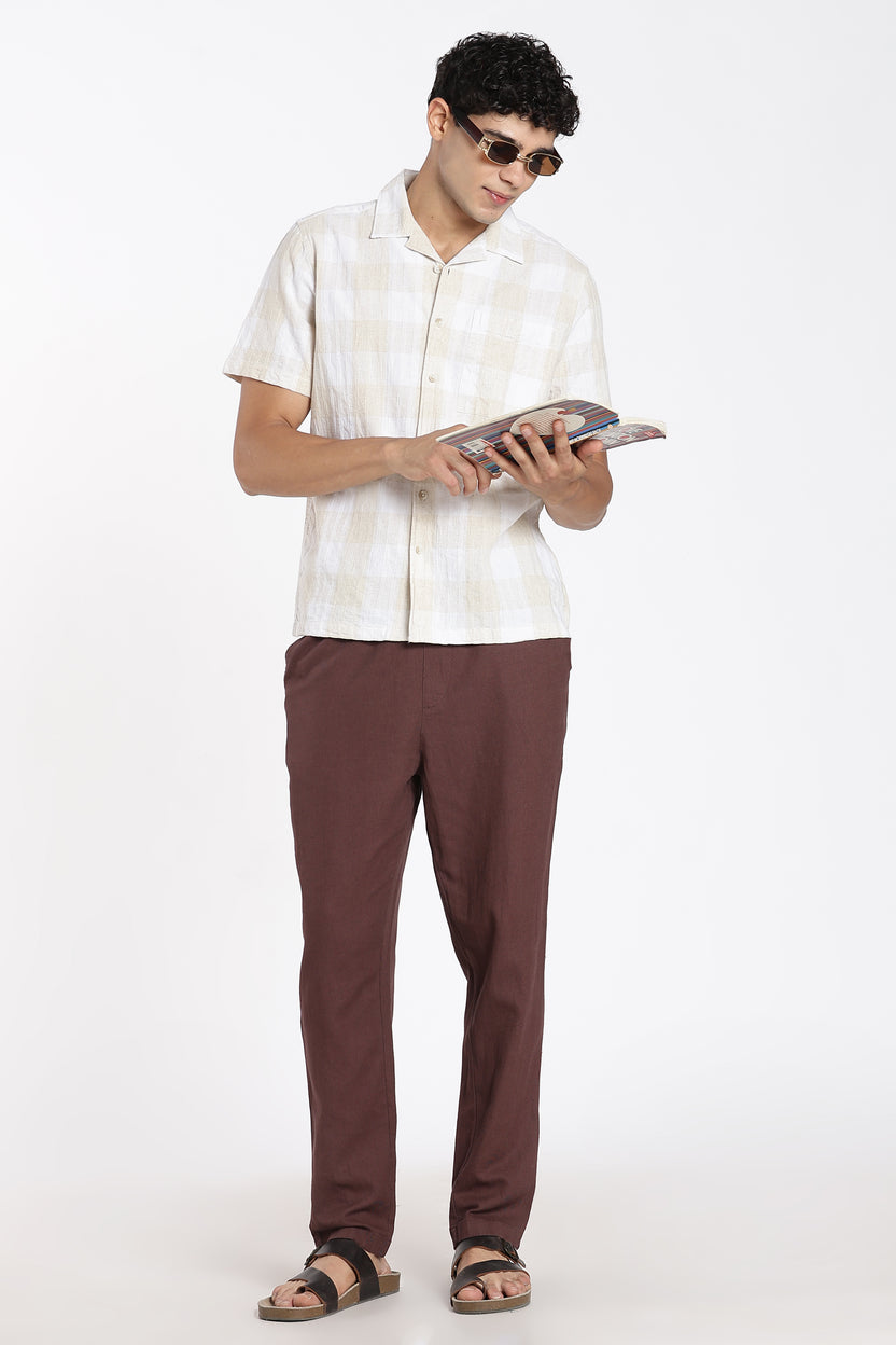 Beige Checkered Regular Fit Shirt for Men - Image 6