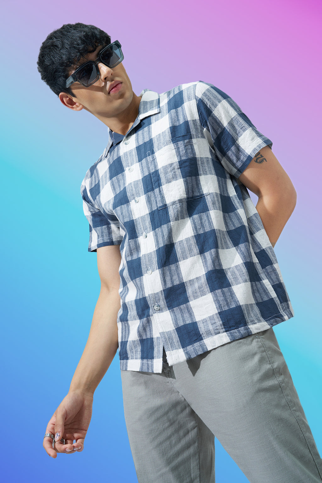 Blue Checked Regular Fit Shirt for Men - Image 1