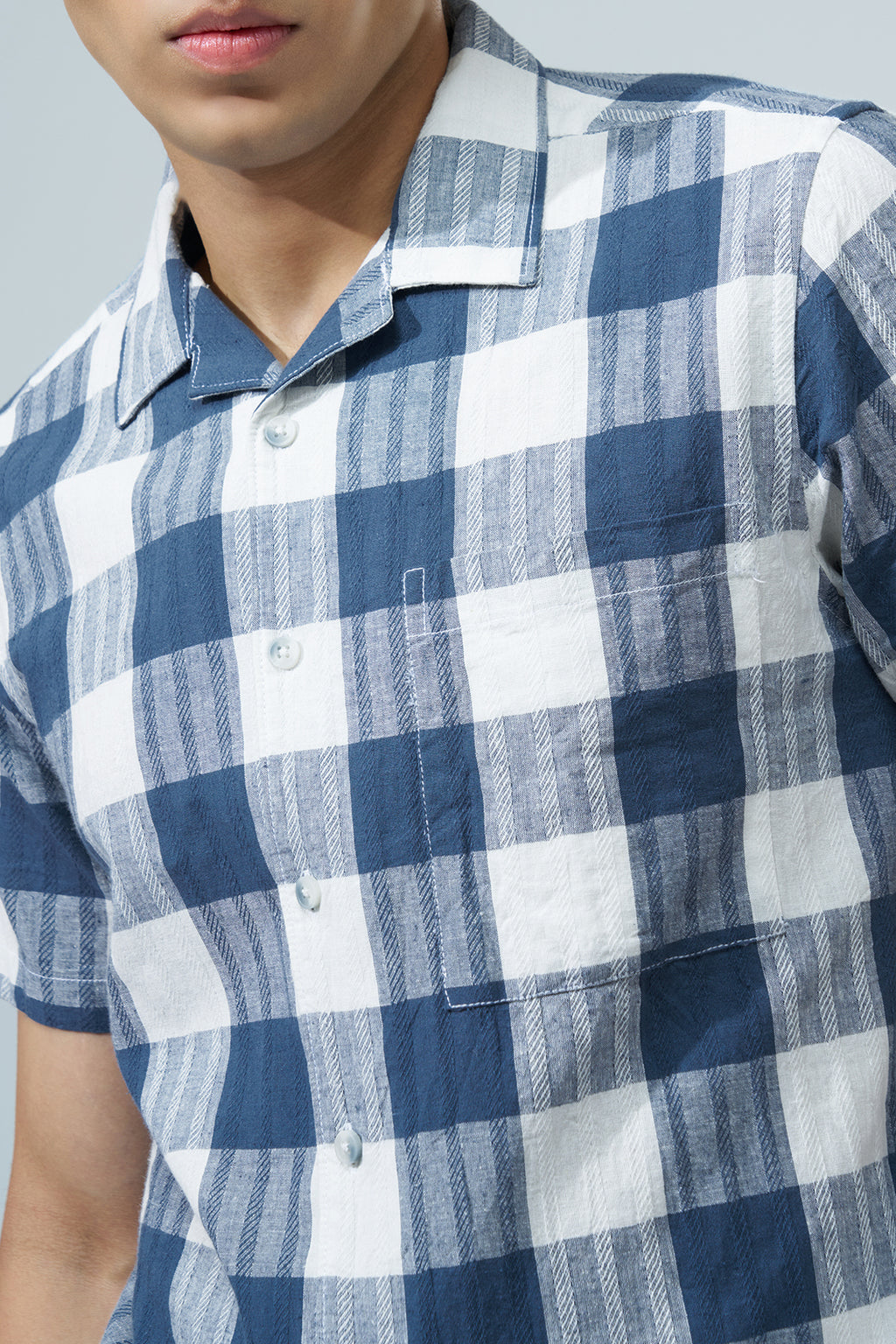 Blue Checked Regular Fit Shirt for Men - Image 3