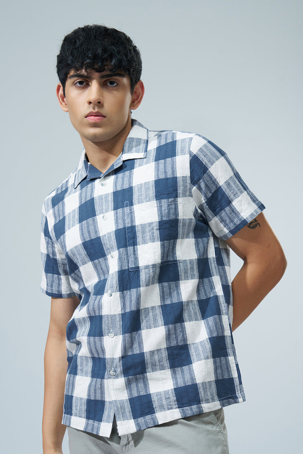 Blue Checked Regular Fit Shirt for Men - Image 2