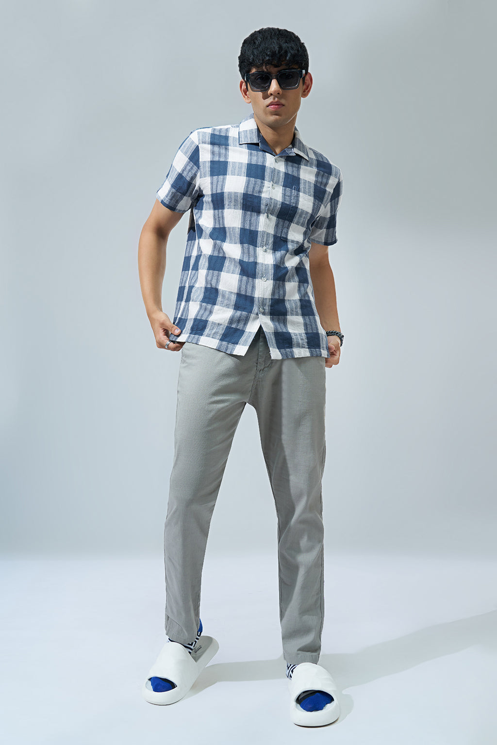 Blue Checked Regular Fit Shirt for Men - Image 6