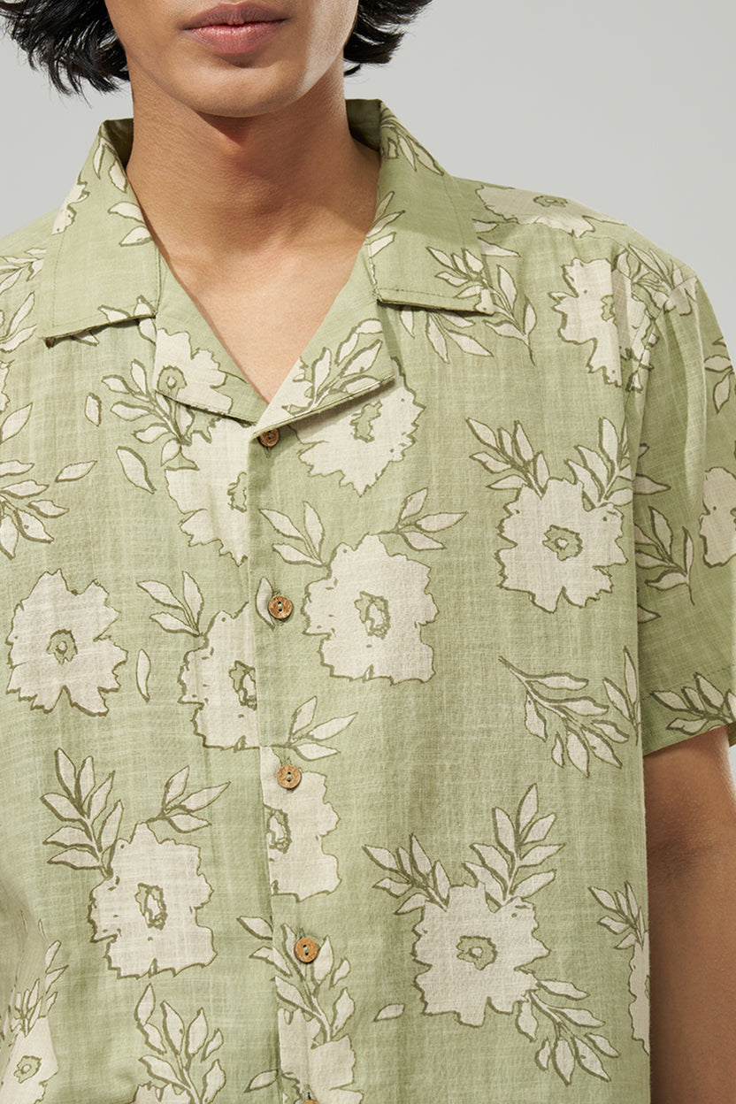 Sage Green Floral Print Shirt For Men - Image 2
