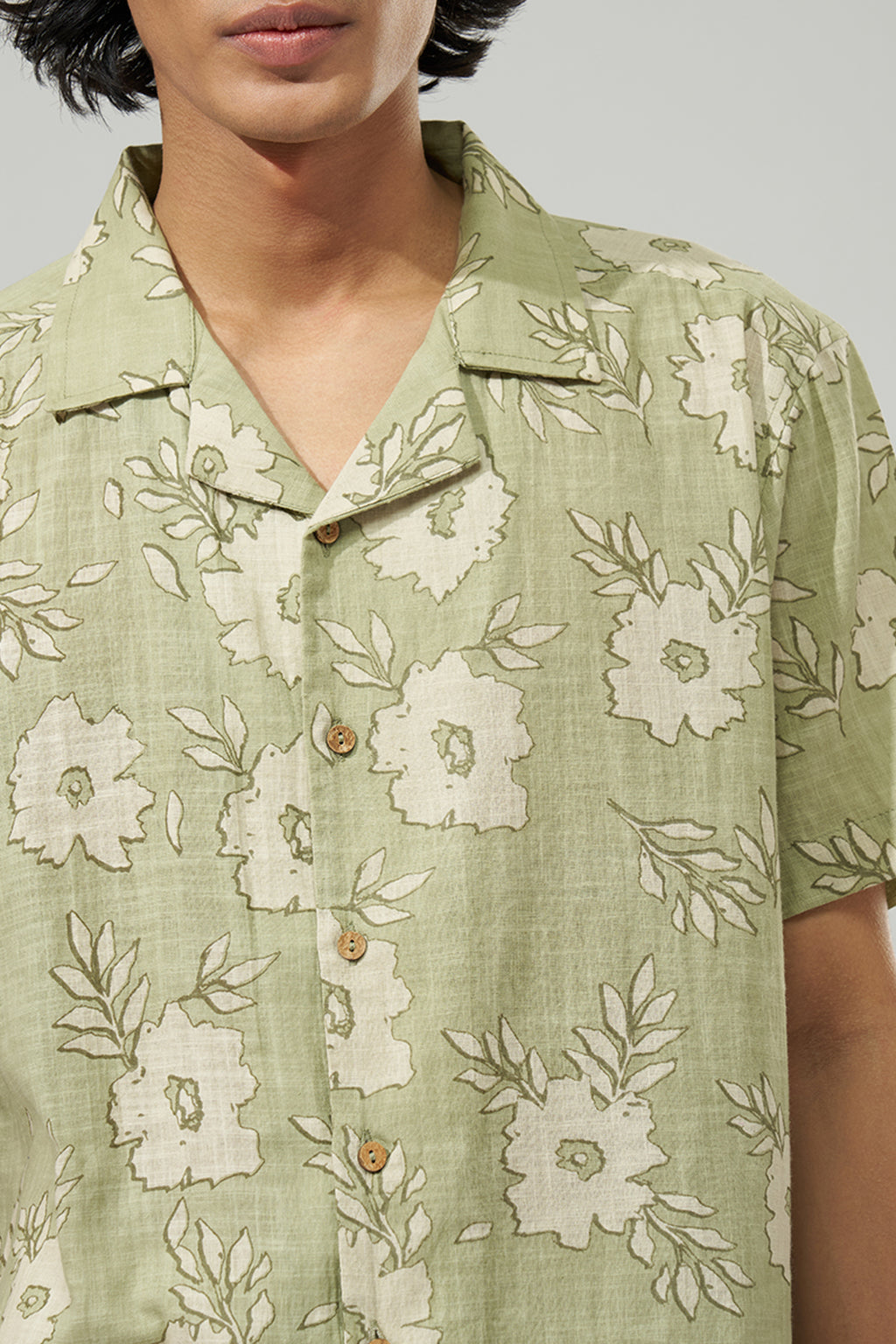 Sage Green Floral Print Shirt for Men - Image 2