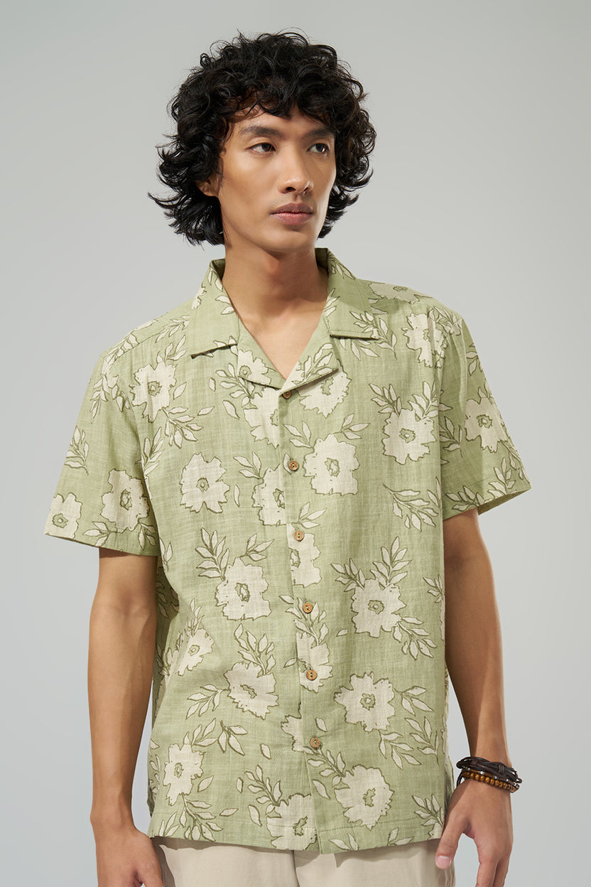 Sage Green Floral Print Shirt For Men - Image 3
