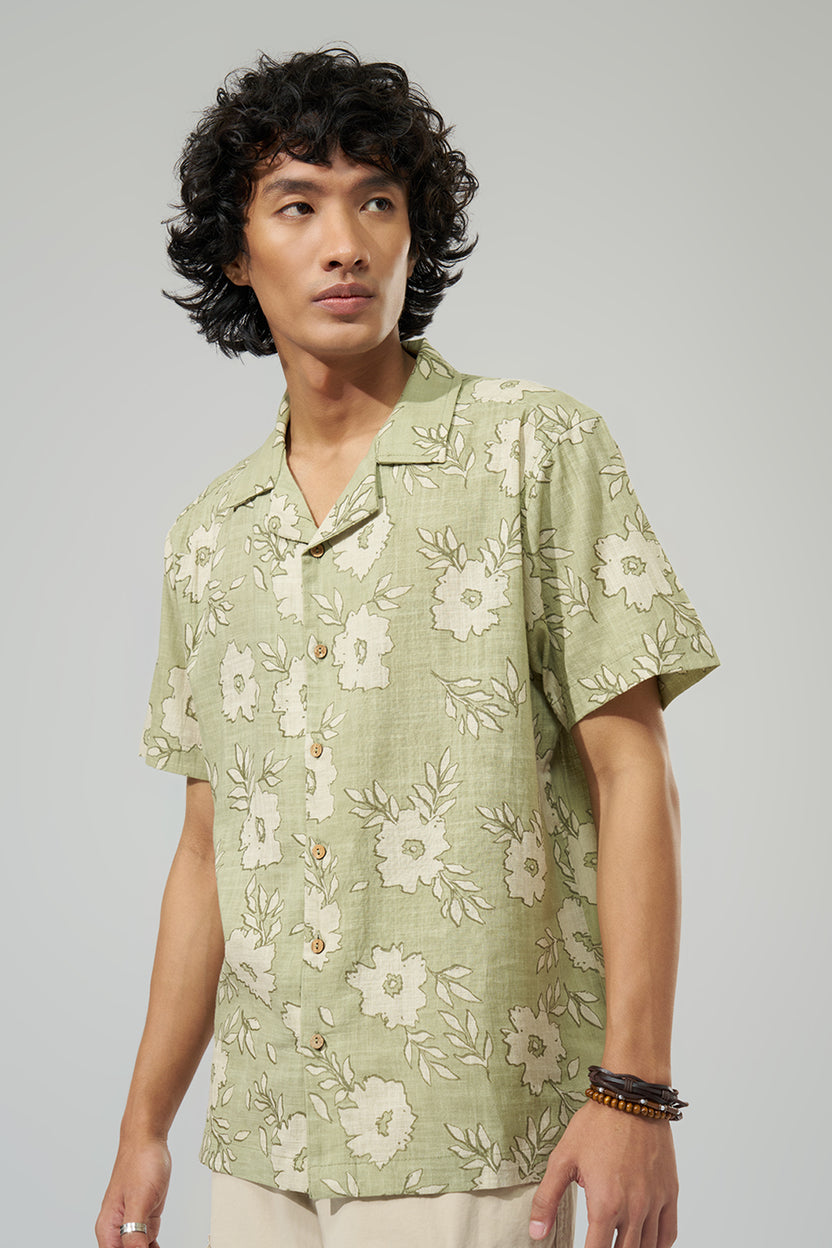 Sage Green Floral Print Shirt For Men - Image 4
