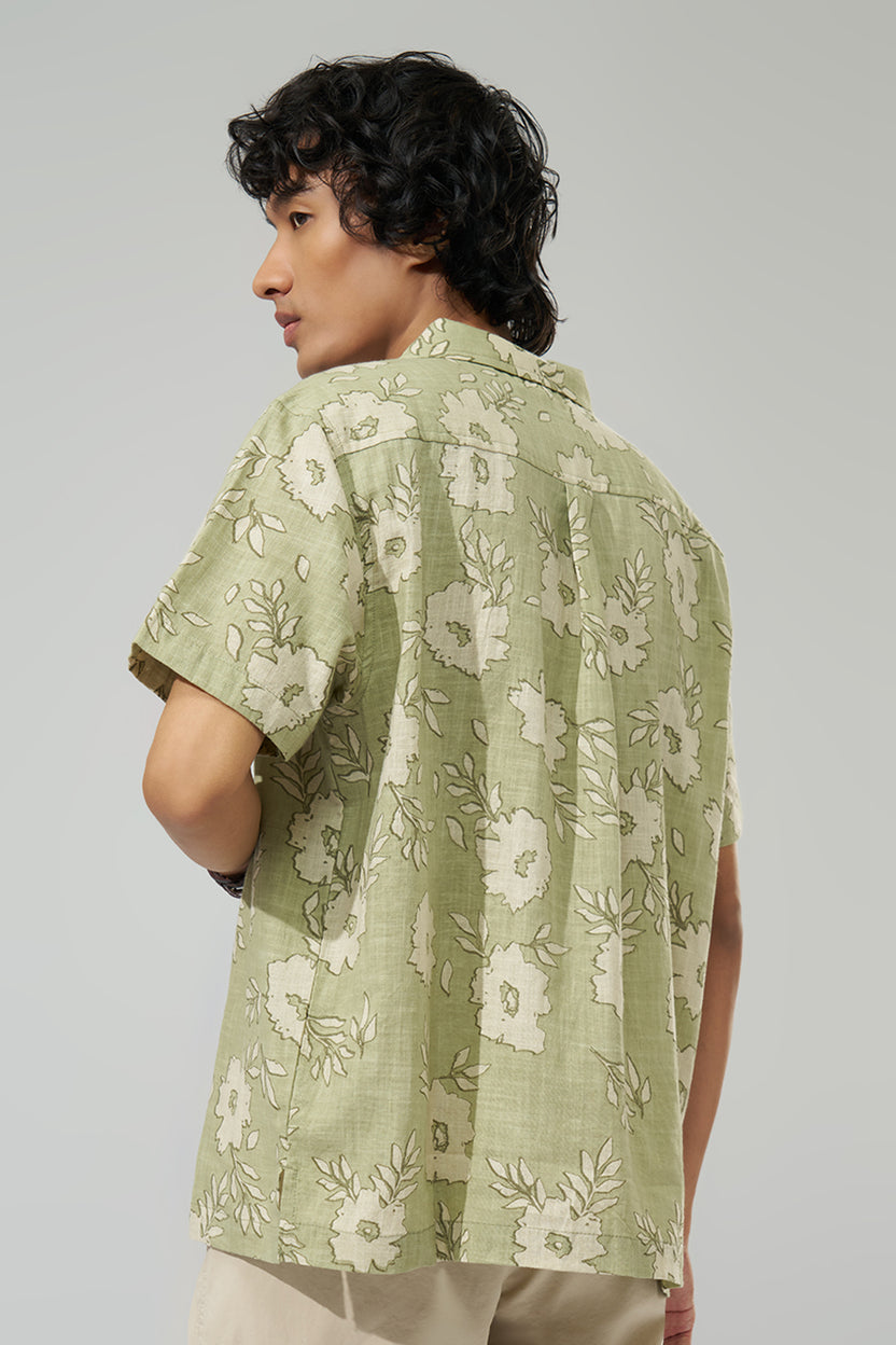 Sage Green Floral Print Shirt For Men - Image 5