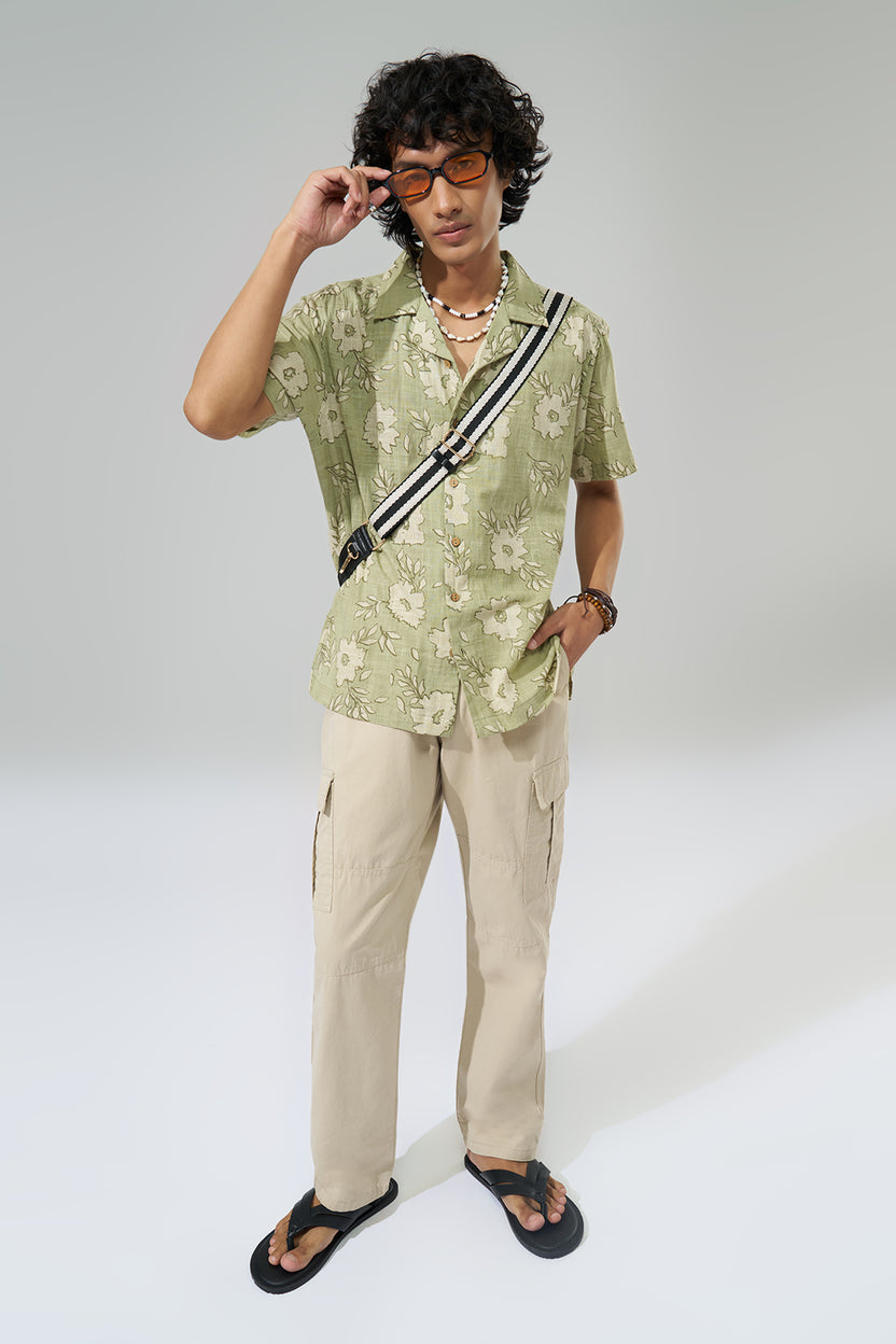 Sage Green Floral Print Shirt For Men - Image 6