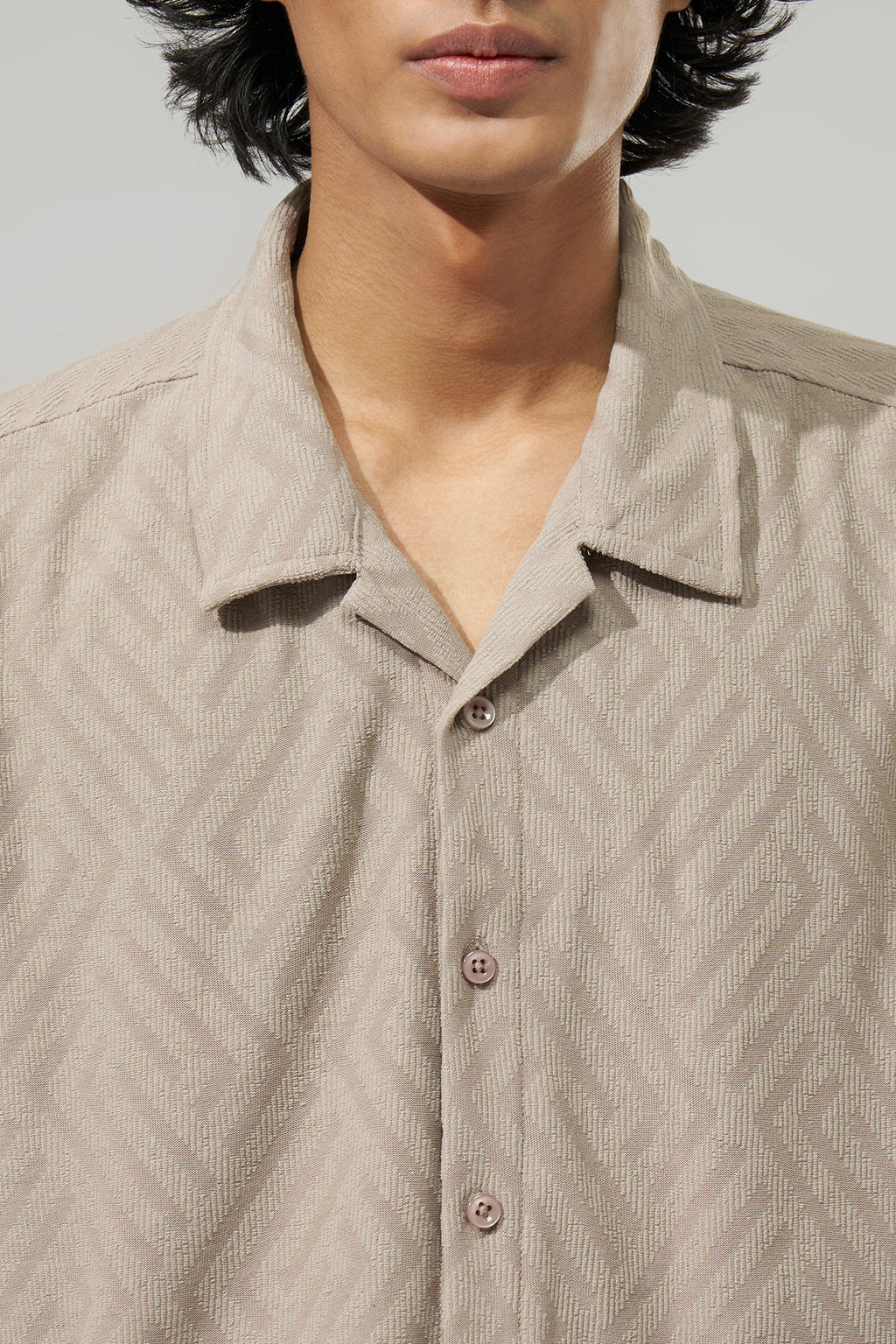 Beige Geometric Pattern Shirt for Men - Image 2