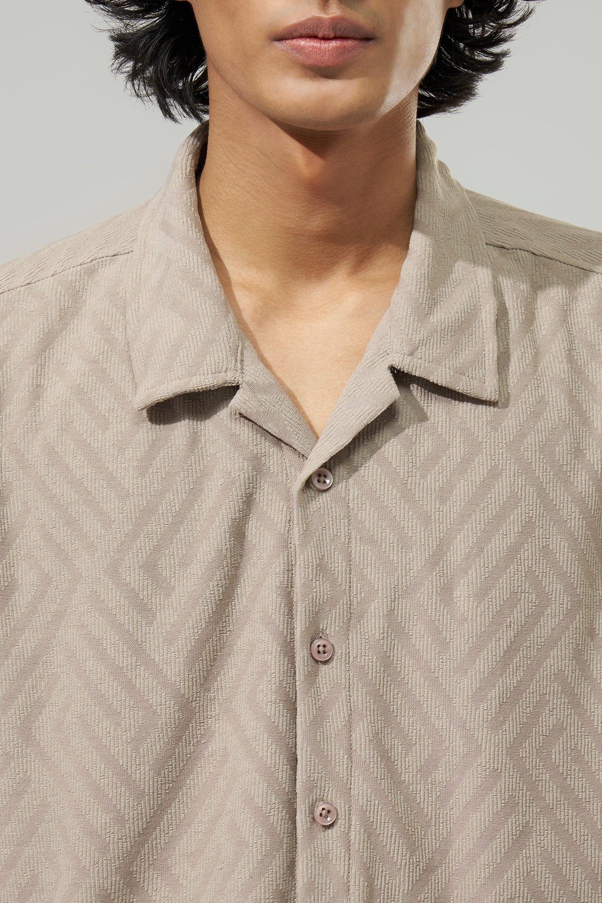 Beige Geometric Pattern Shirt for Men - Image 2