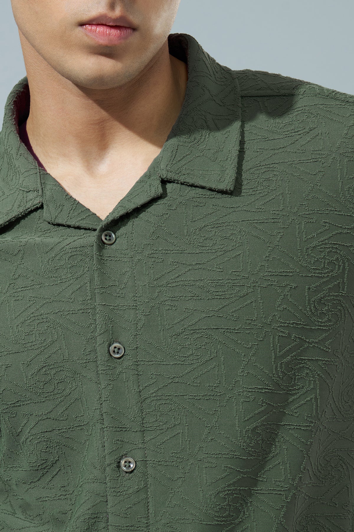 Olive Textured Regular Fit Casual Shirt for Men - Image 3
