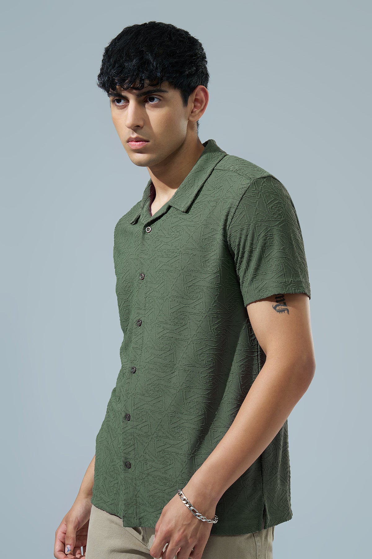Olive Textured Regular Fit Casual Shirt for Men - Image 4