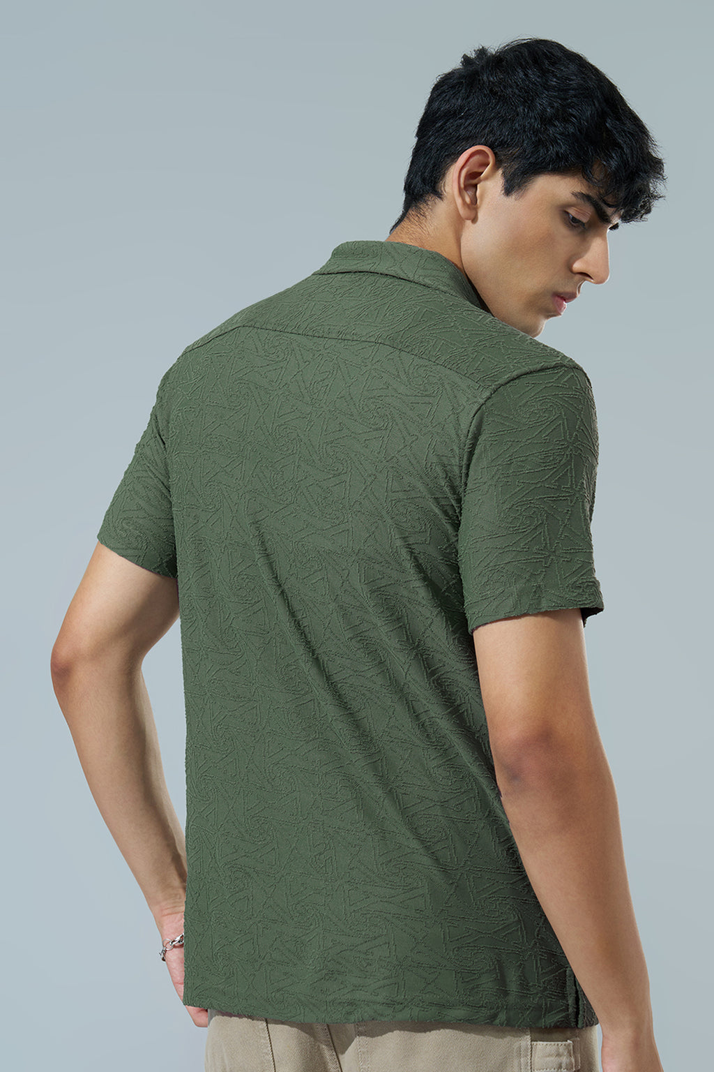 Olive Textured Regular Fit Casual Shirt for Men - Image 5