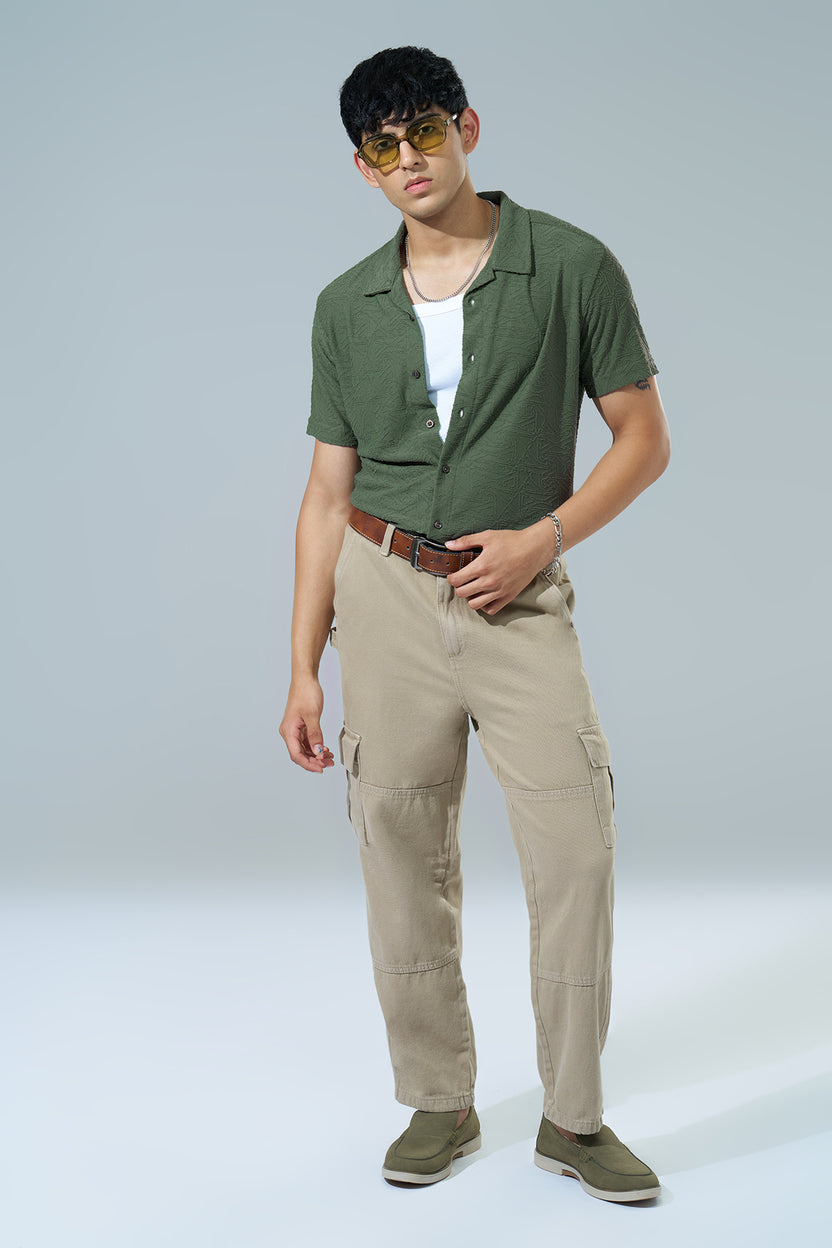 Olive Textured Regular Fit Casual Shirt For Men - Image 6