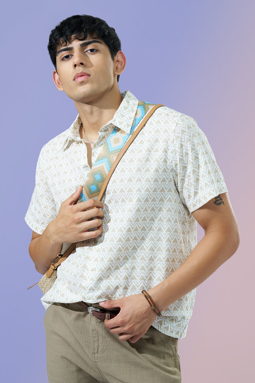 Beige Printed Regular Fit Casual Shirt for Men - Image 1