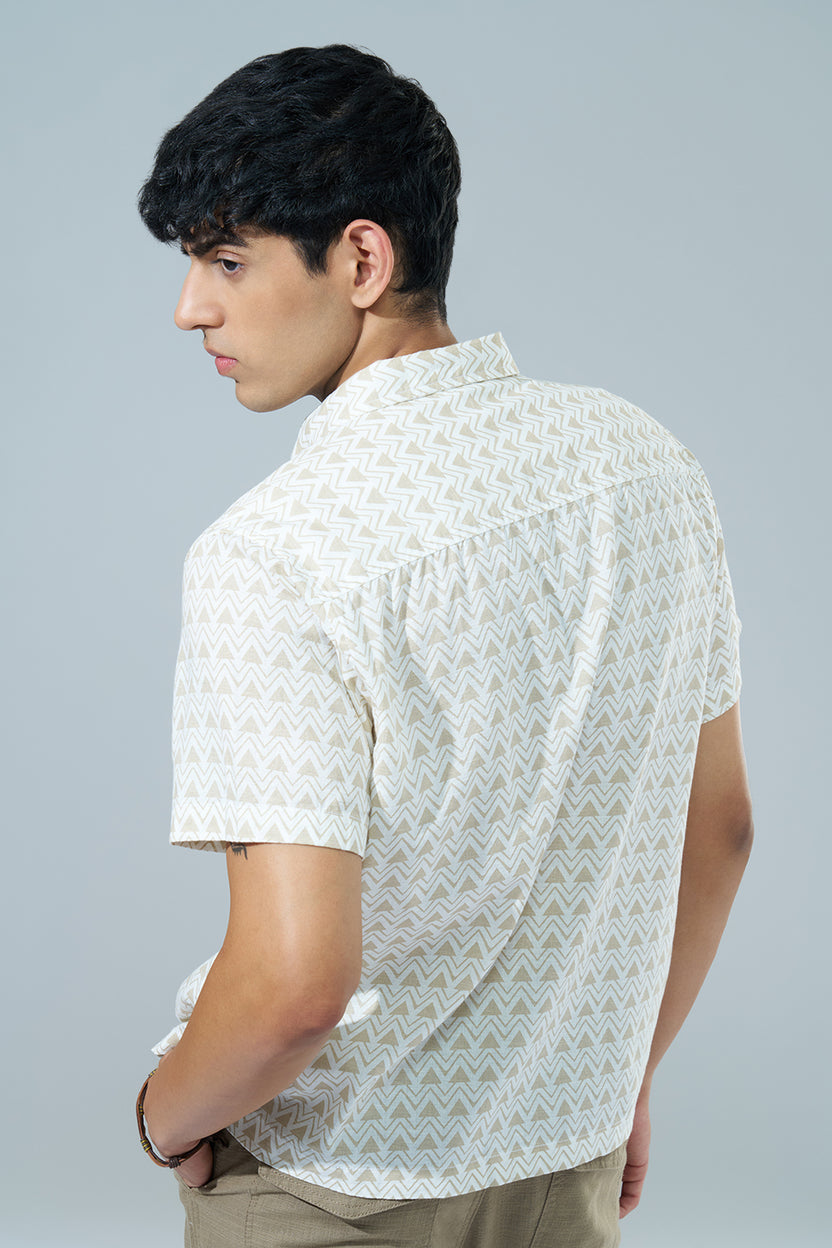Beige Printed Regular Fit Casual Shirt for Men - Image 5