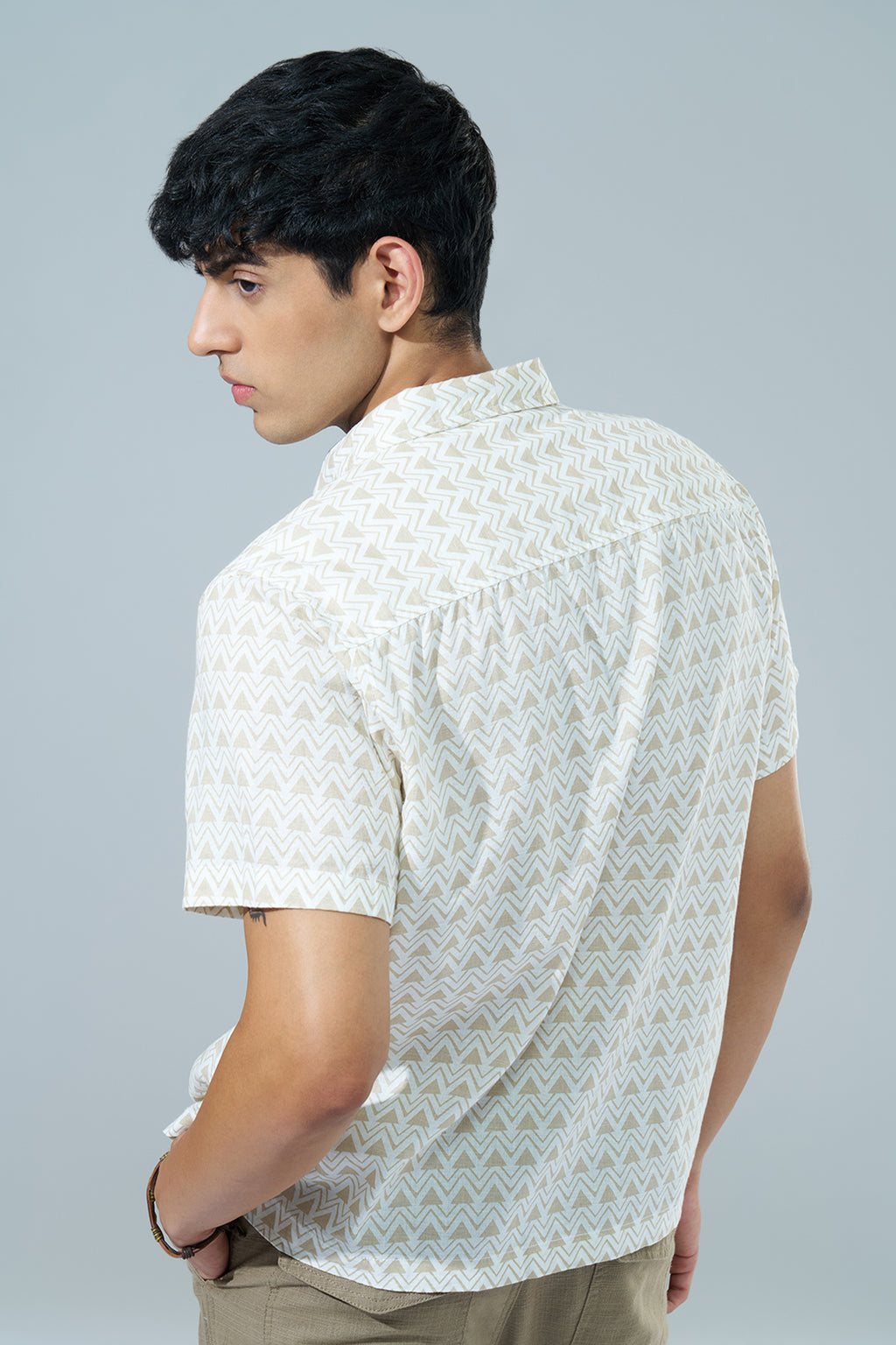 Beige Printed Regular Fit Casual Shirt for Men - Image 5