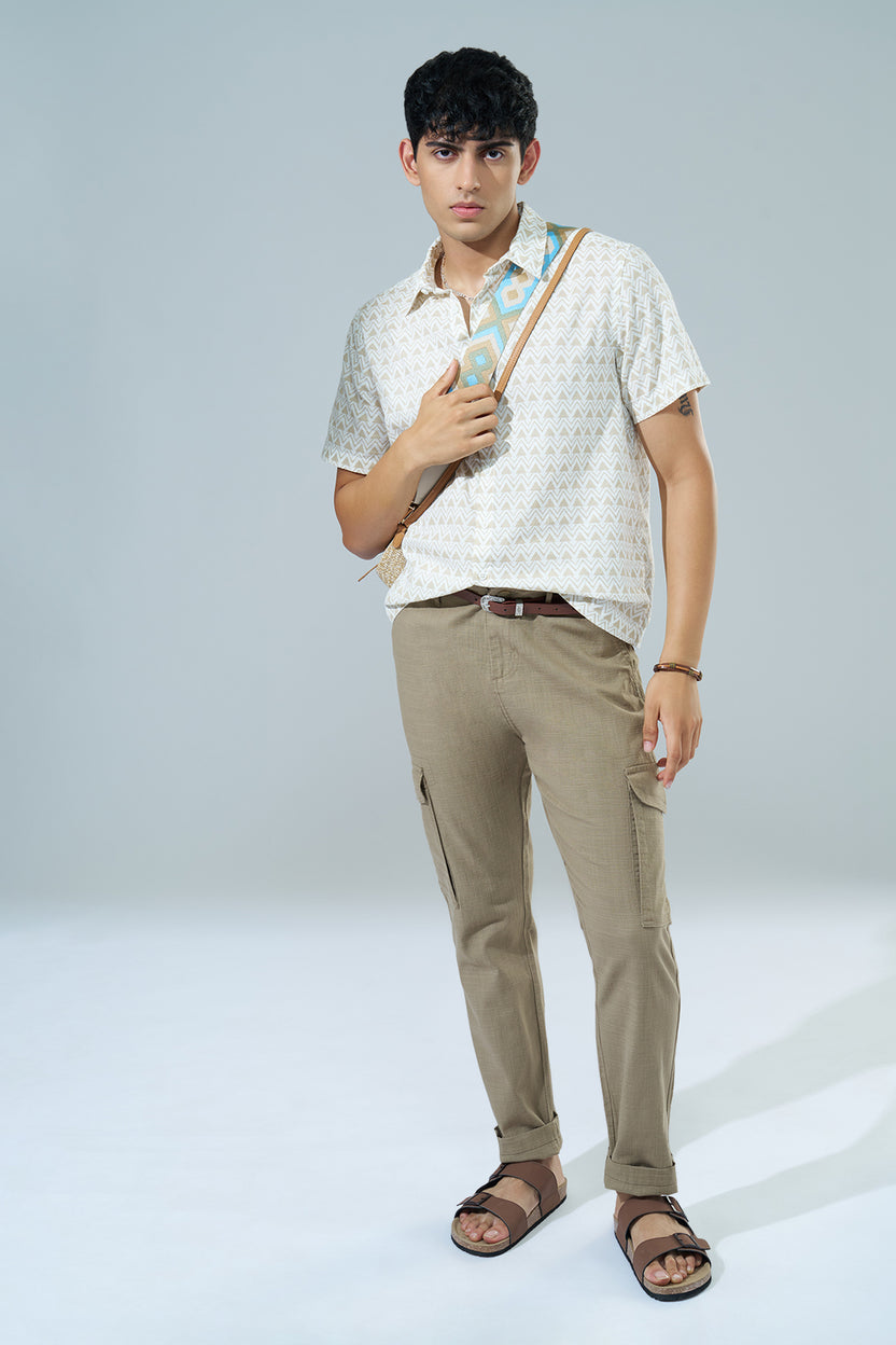 Beige Printed Regular Fit Casual Shirt for Men - Image 6