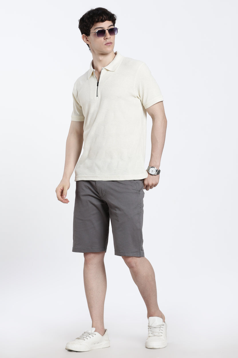 Off White Textured Regular Fit Polo T-Shirt For Men - Image 6