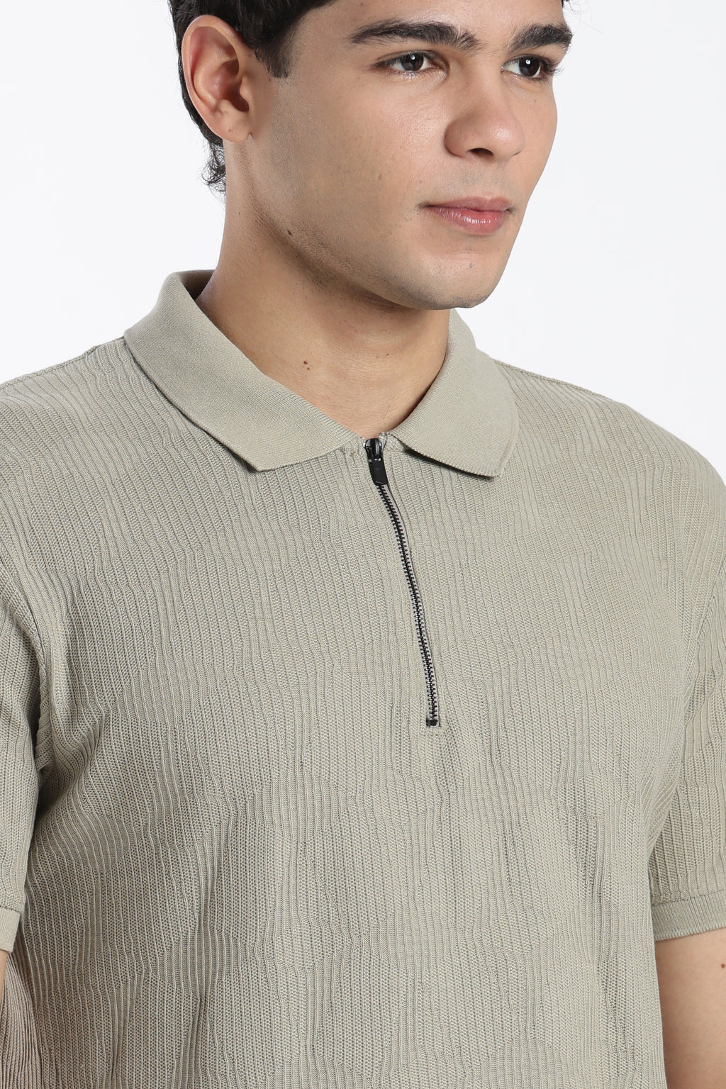 Green Textured Regular Fit Polo T-Shirt for Men - Image 3